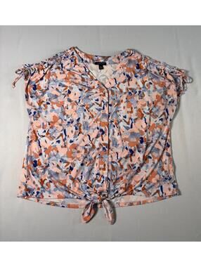 Robert Louis Abstract Floral Tie-Front Button Top XL Fits 1X